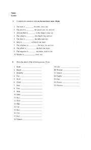 plural Nouns and prepositions of place