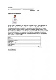 English Worksheet: All About