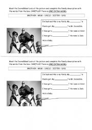 English Worksheet: Family members - Meet the Incredibles!