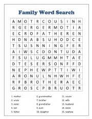 English Worksheet: Word Search for family vocab