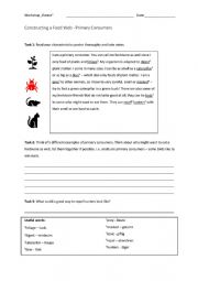 English Worksheet: Primary Consumers Ecology