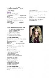 English Worksheet: Underneath your Clothes- Shakira Gap Fill