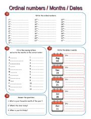 Ordinal numbers + months + dates