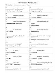 English Worksheet: Wh- Question Words (Level 1)