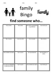 English Worksheet: Family Bingo (_Find Someone)