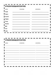 English Worksheet: Synonyms&Antonyms adjectives chart