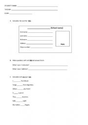 English Worksheet: Quiz-To Be/indefinite articles. Beginners