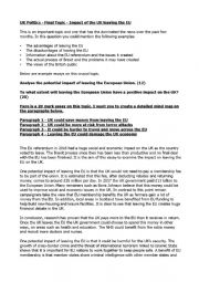 English Worksheet: Impact of EU on UK