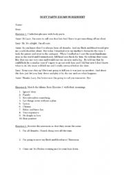 English Worksheet: body parts idioms- context