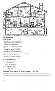 English Worksheet: THERE IS - THERE ARE & PARTS OF THE HOUSE