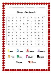 Numbers 1-10 Wordsearch