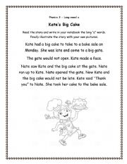 English Worksheet: Kates Big Cake