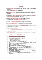 English Worksheet: Idioms