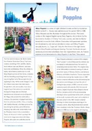 English Worksheet: MARY POPPINS Reading and Listening comprehension, Discussion corner and keys