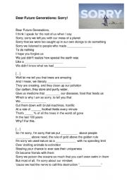 English Worksheet: Dear Future Generations: Sorry! gap text 