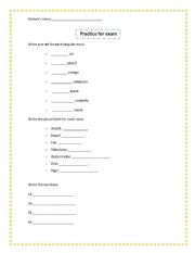 English Worksheet: Practice about a/an, plurals and numbers