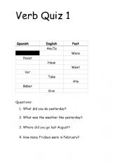 English Worksheet: Irregular Past Verb Quiz (Spanish) 1