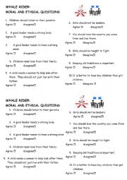 English Worksheet: WhaleRider_BeforeViewing_Easy Discussion Qs