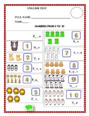 FIRST GRADE TEST NUMBERS