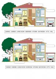 English Worksheet: Rooms in the House - Read and Complete