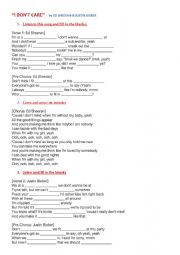 English Worksheet: Song worksheet  I dont care by Ed Sheeran & Justin Bieber