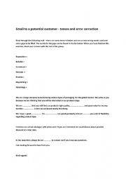 English Worksheet: Business email exercise - vocab, tenses  and error correction