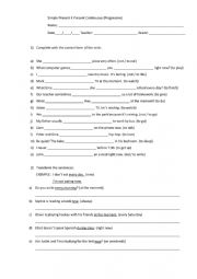 English Worksheet: present simple x present continuous (progressive)