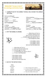 English Worksheet: shallow by lady gaga