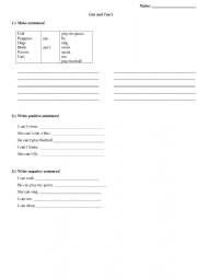 English Worksheet: Can and Cant worksheet