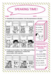 English Worksheet: Speaking: Like and dislikes about foofd