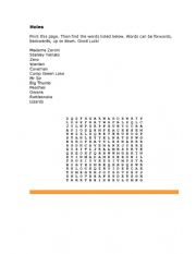 English Worksheet: Holes Word Search