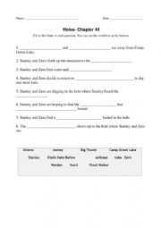 English Worksheet: Holes Chapter 44 reading Activity