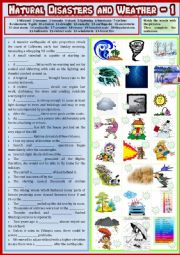 English Worksheet: Natural Disasters and Weather Part 1. Pictionary + vocabulary in sentences + KEY