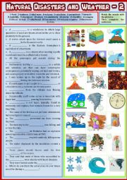English Worksheet: Natural Disasters and Weather Part 2. Pictionary + vocabulary in sentences + KEY