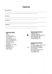 English Worksheet: debate template 