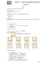 English Worksheet: TIME AND ORDINAL NUMBERS 