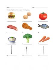 English Worksheet: supper vocabulary quiz