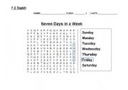 English Worksheet: Word Search - 7 days in a week