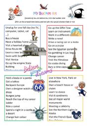 English Worksheet: My bucket list