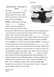 English Worksheet: Ed Sheeran - A Team