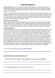 English Worksheet: Football Hooliganism Reading Comprehension