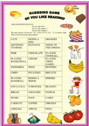 English Worksheet: Do you like......? class guessing game