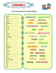 English Worksheet: SYNONYMS 1