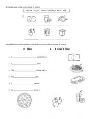 English Worksheet: like/dont like-food