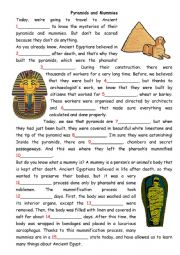 English Worksheet: pyramids and mummies