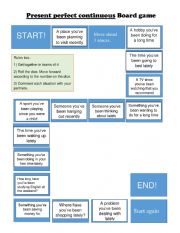 English Worksheet: Present perfect continuous board game