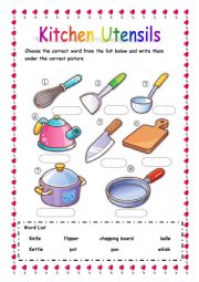 English Worksheet: kitchen utensils