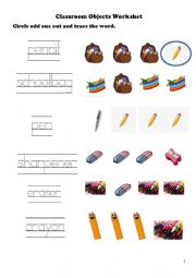 Classroom objects worksheet P1