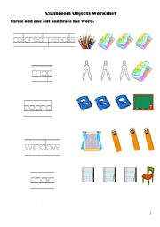 Classroom objects worksheet P2
