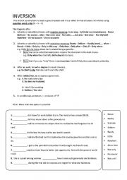 English Worksheet: Inversion